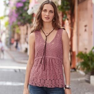 Kellie SUNDANCE embroidered dusty rose floral lace tank blouse, matching cami